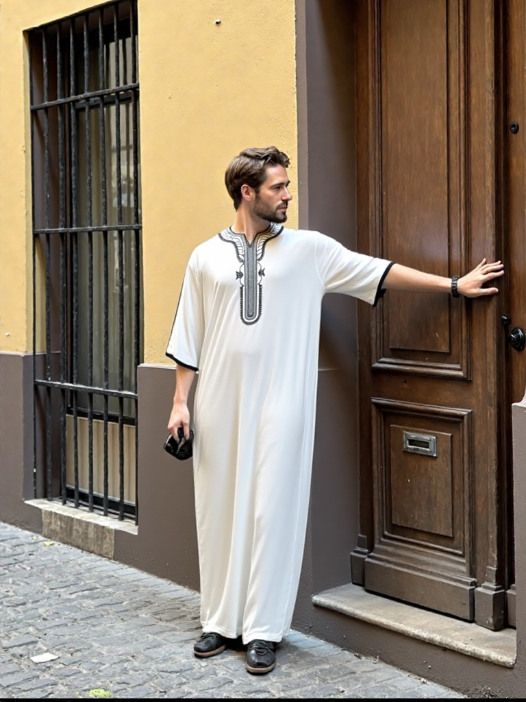 Chilaba MKNS – Arena del Atlas | Textura Natural y Corte Atemporal