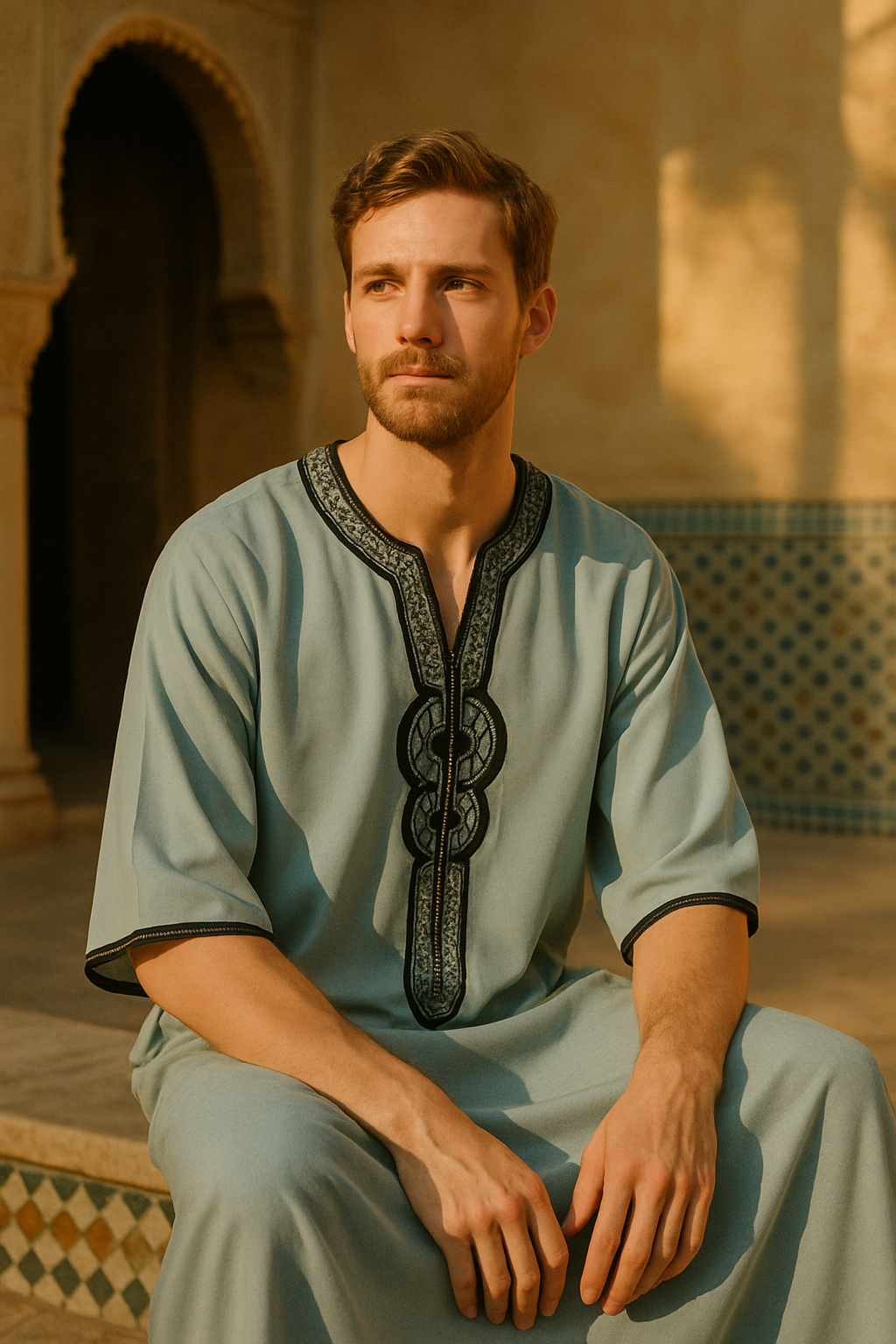 Chilaba AMARUÉ – Verde Cedro | Edición Limitada con Bordado a Mano